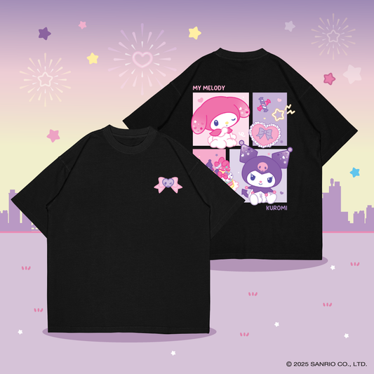 My Melody & Kuromi Oversized Tee (Design 3 | Black | Ribbon)
