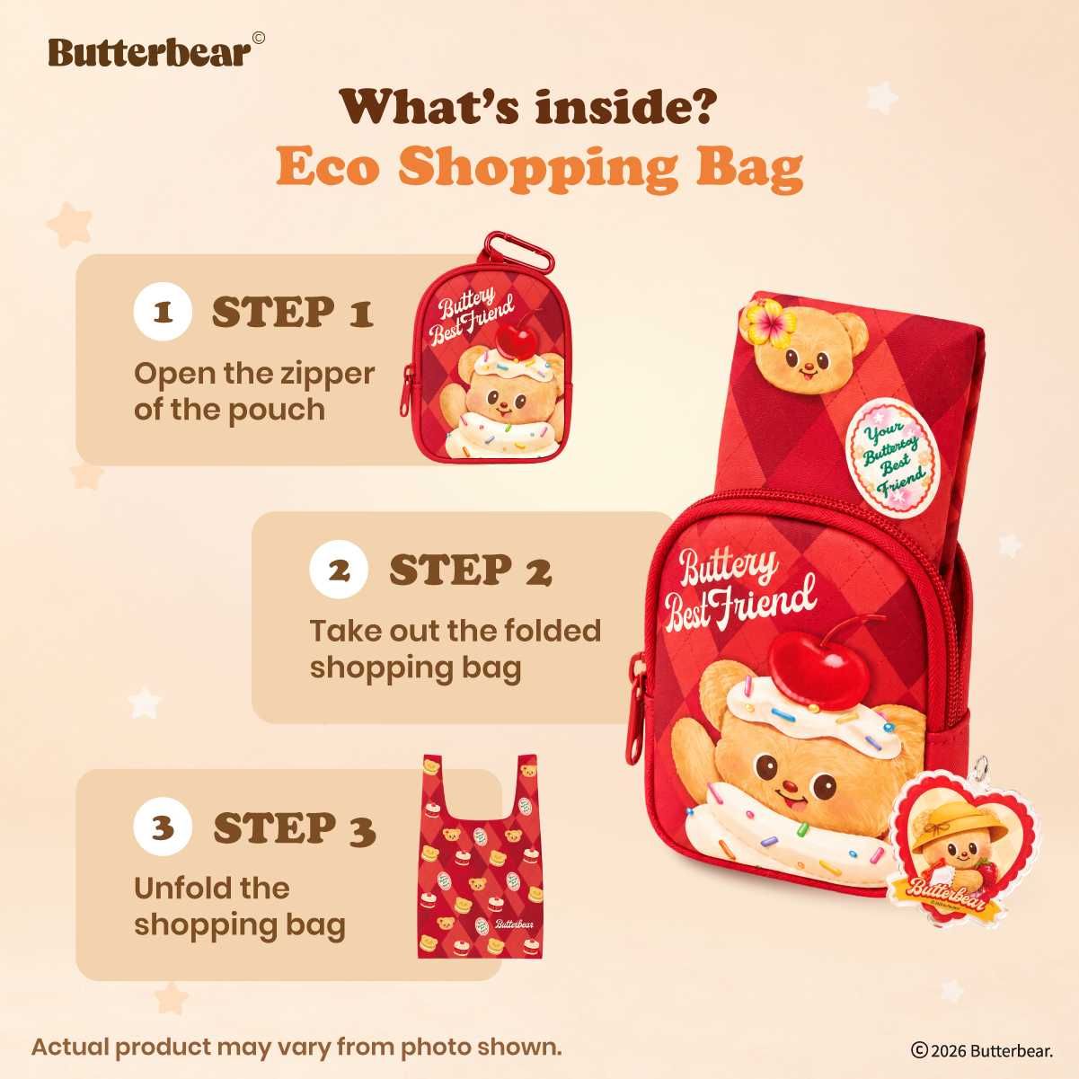 Butterbear Eco Bag with Keychain x1 random design (blind box)
