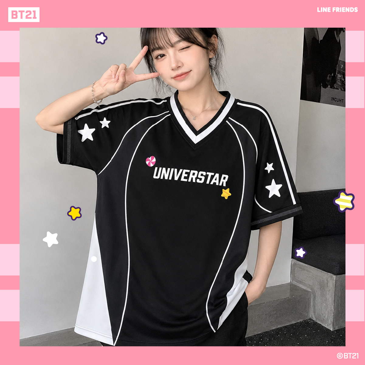 BT21 Star Walk Baseball Tee (Design 2 | White Collar)