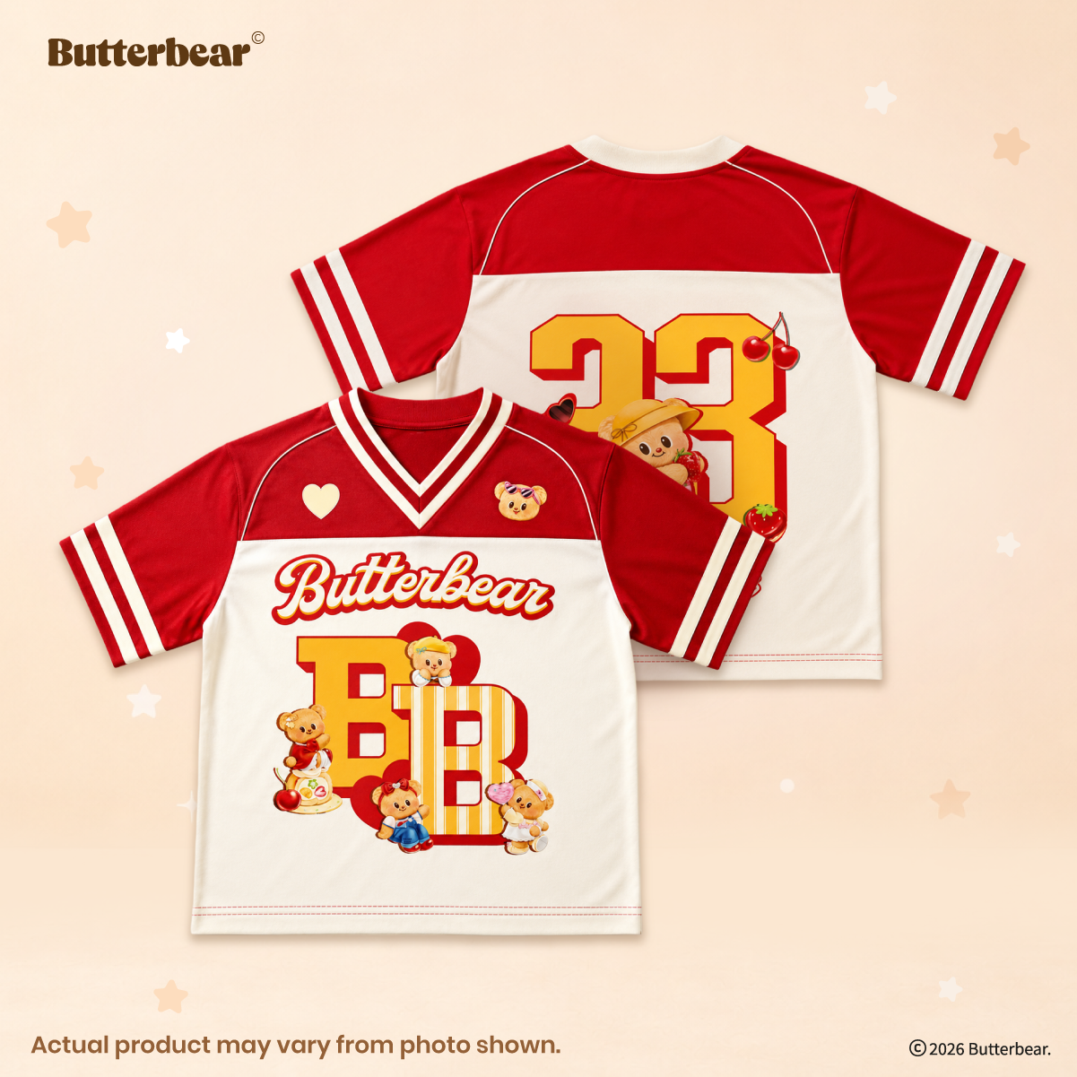 Butterbear Baseball Tee (Design 1 | Red&Cream)