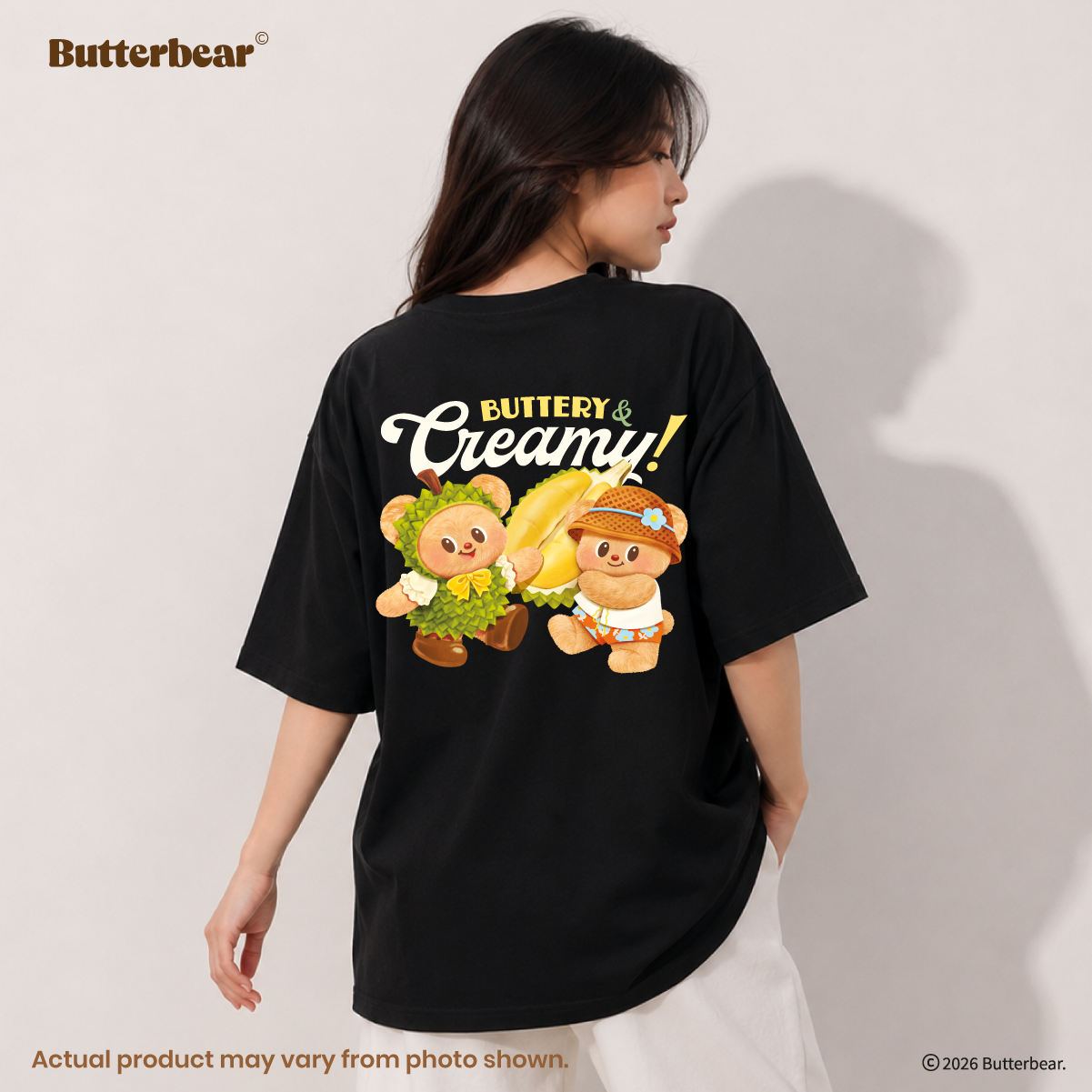 Butterbear Oversized Tee (Design 1 | Black | Buttery Creamy)