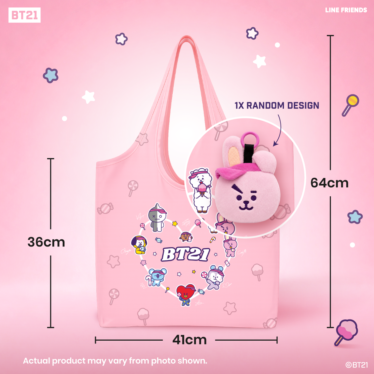 BT21 Star Walk Eco Bag with Plush Pouch x1 random design (Blind Box)