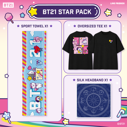 BT21 Star Pack (Towel + Oversized Tee + Silk Headband)
