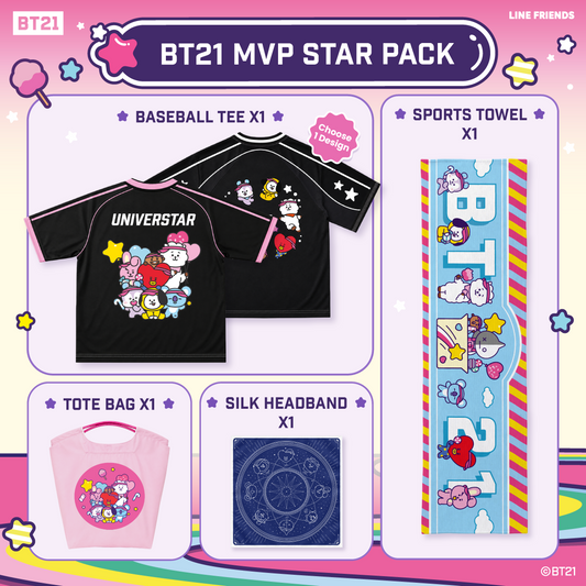 BT21  MVP Star Pack (Towel + Baseball Tee + Silk Headband + Tote Bag)