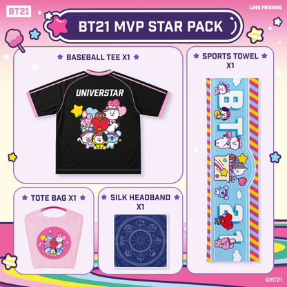 BT21  MVP Star Pack (Towel + Baseball Tee + Silk Headband + Tote Bag)