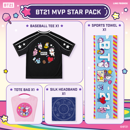 BT21  MVP Star Pack (Towel + Baseball Tee + Silk Headband + Tote Bag)
