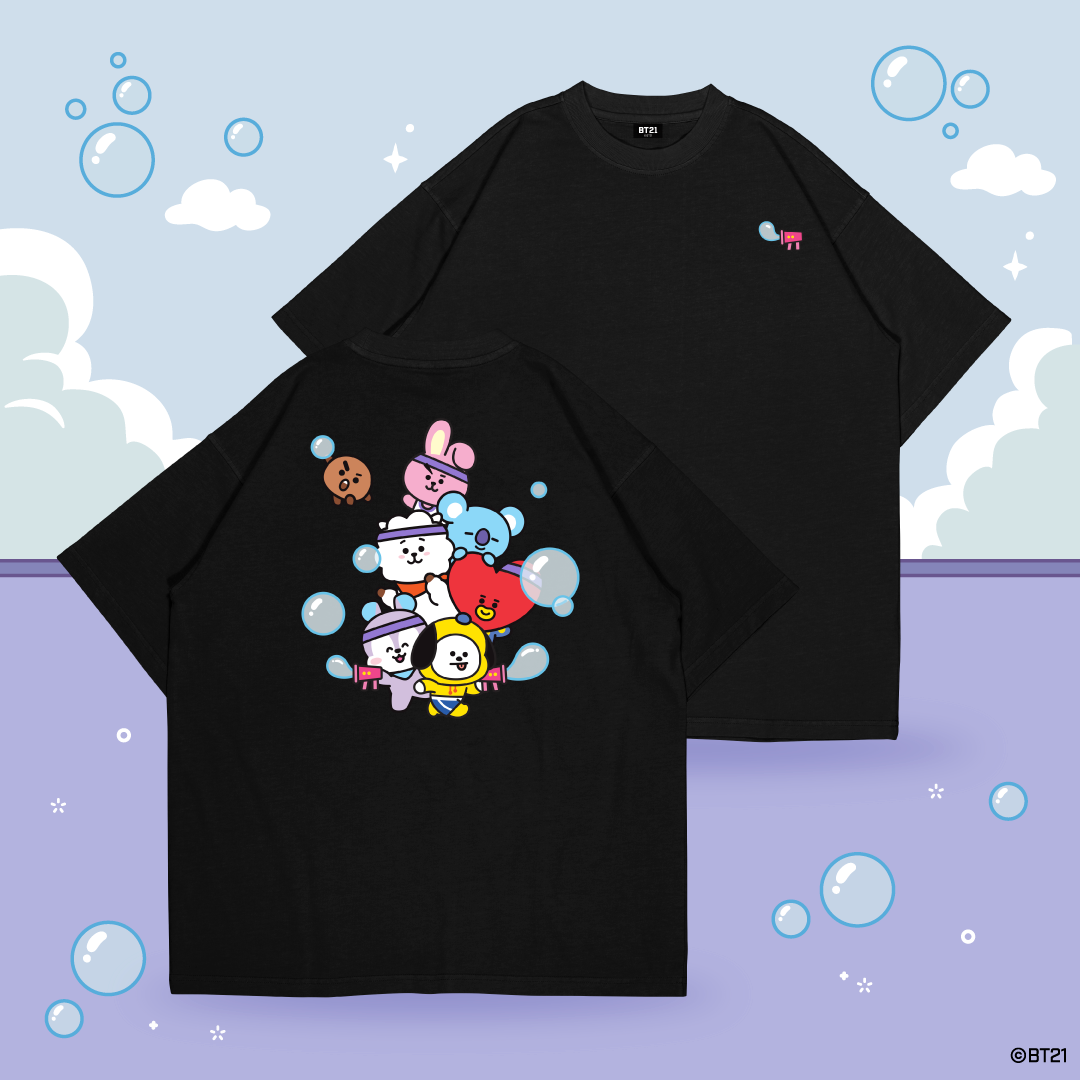 BT21 Bubble Squad Oversized Cotton Tee (Design 1 | Black | Bubble Squad)