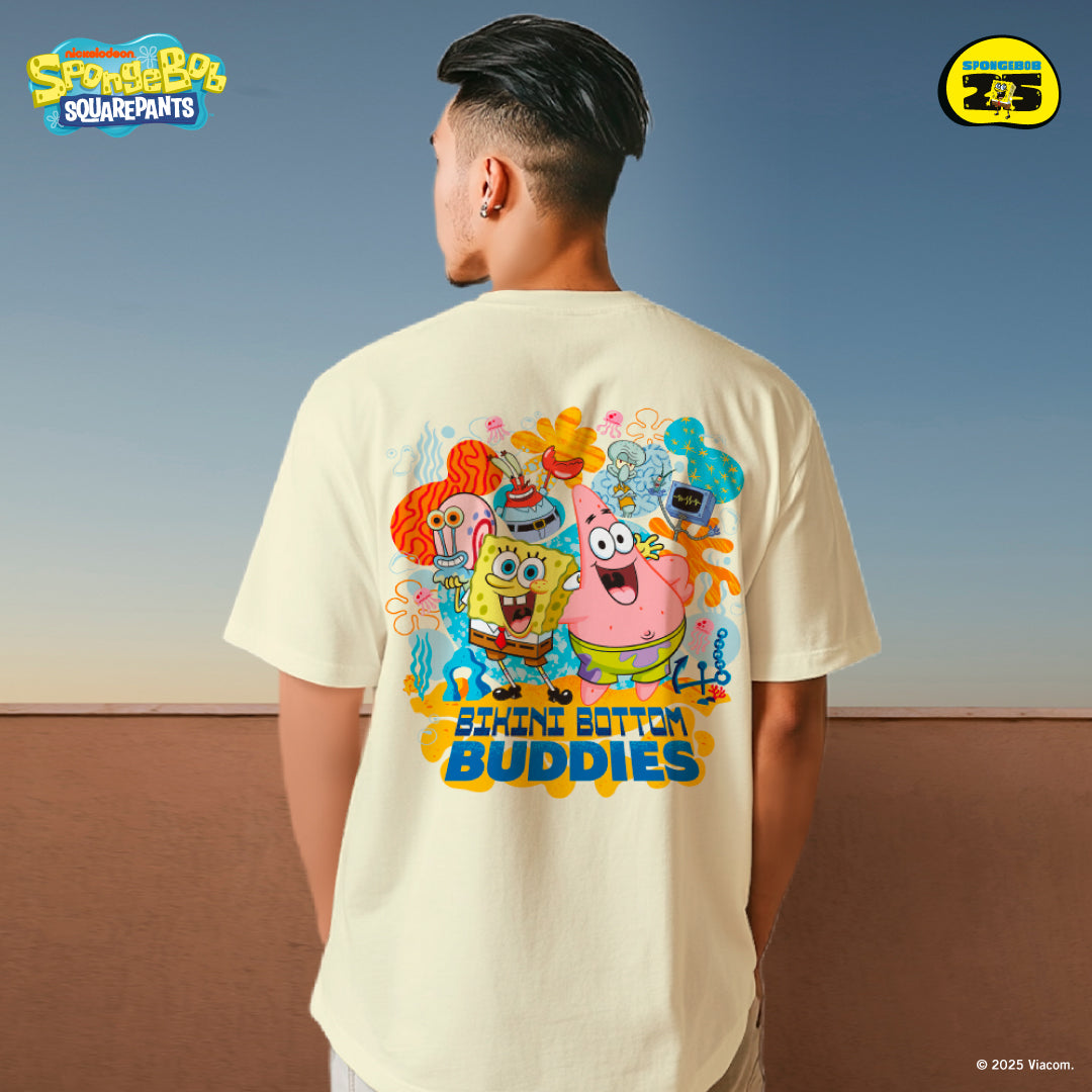 SpongeBob Pirate Oversized Cotton Tee (Design 3 | Cream | Bikini Bottom Buddies)