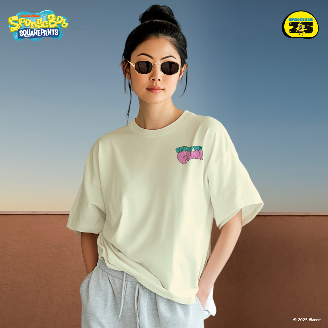 SpongeBob Pirate Oversized Cotton Tee (Design 3 | Cream | Bikini Bottom Buddies)