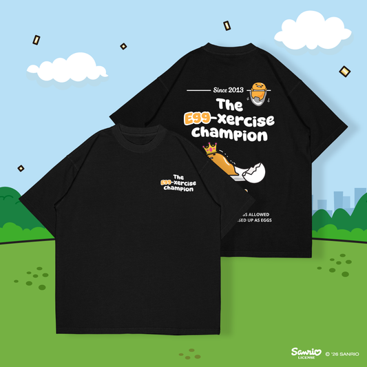 Gudetama Oversized Tee (Design 3 | Black| Egg-xercise Champion)