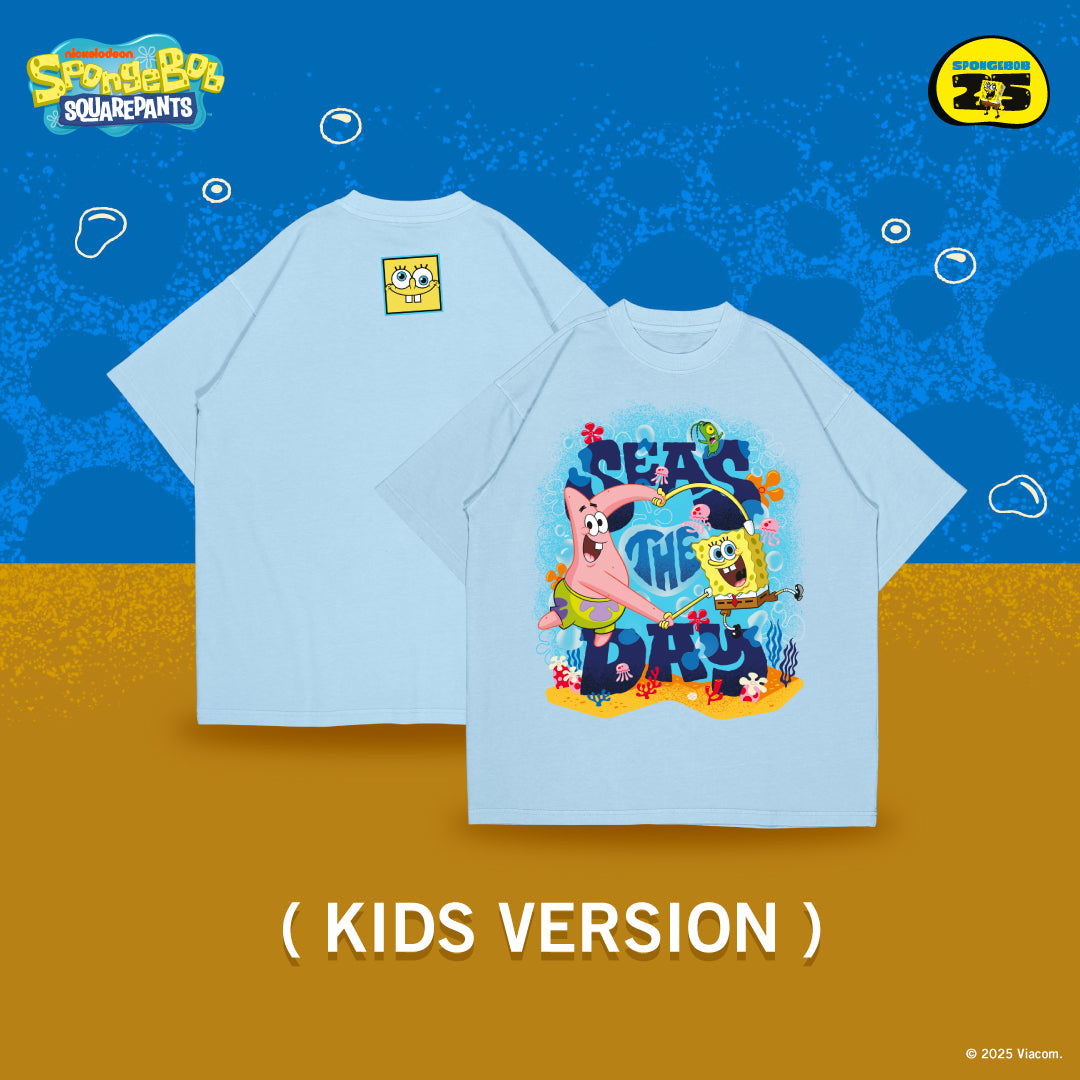 SpongeBob Pirate Oversized Cotton Tee (Design 2 | Sky Blue| Seas The Day)