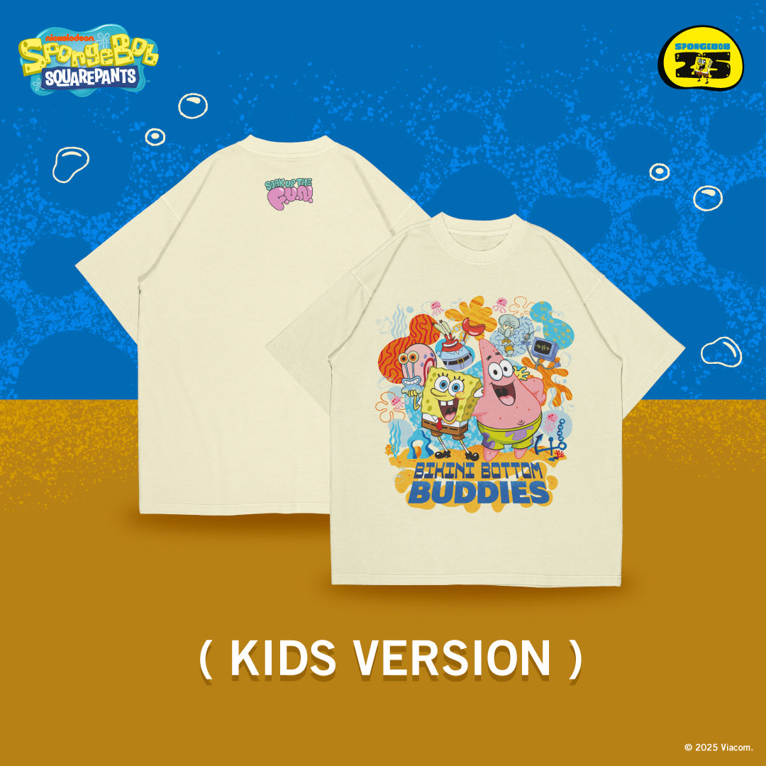 SpongeBob Pirate Oversized Cotton Tee (Design 3 | Cream | Bikini Bottom Buddies)