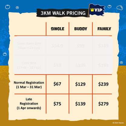 [VIP] SpongeBob Pirate 3KM Walk Group of 4 Ticket (26 April 2025)